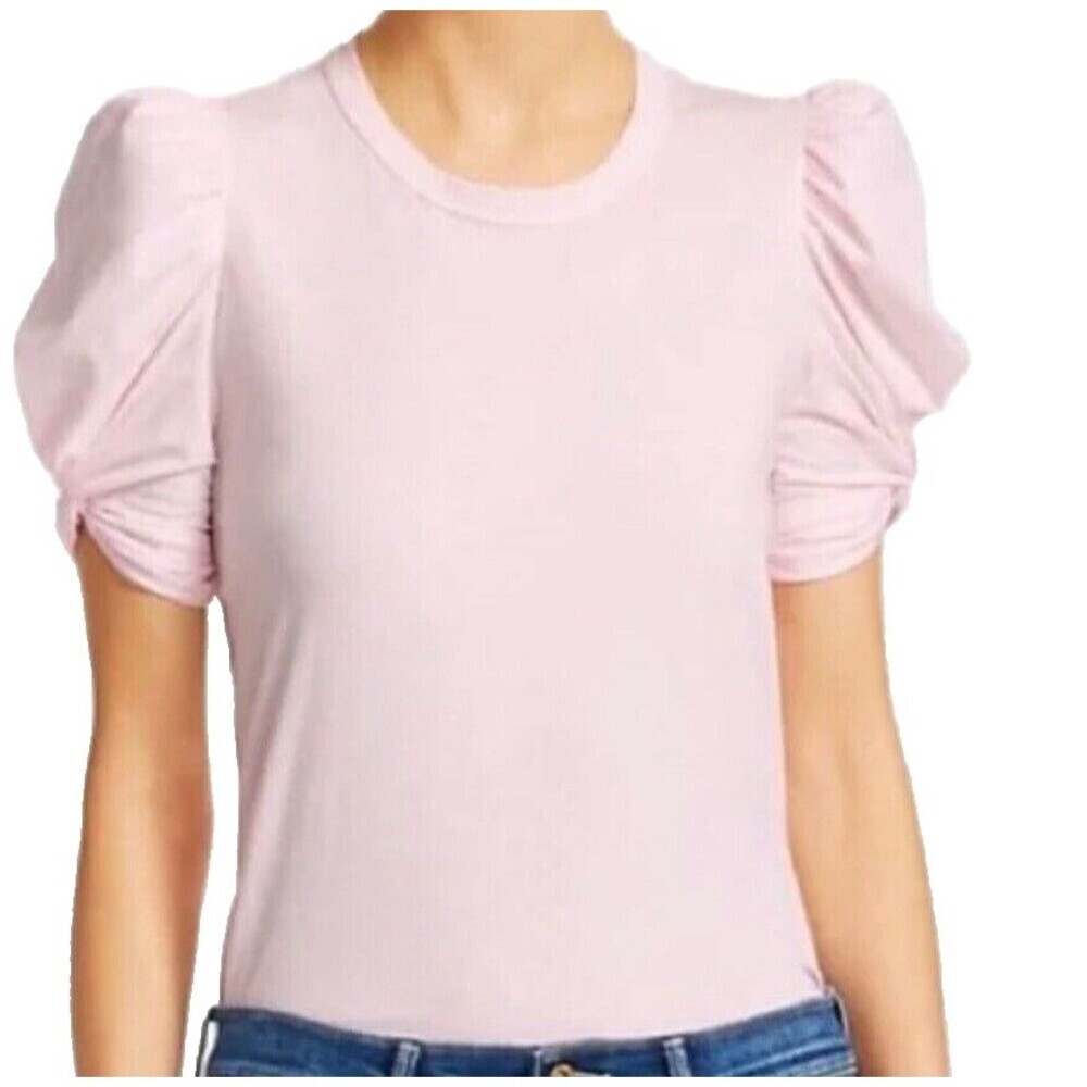 A.L.C. Women's Kati Crewneck Puff Sleeves Cotton Blouse Light Pink Size Small